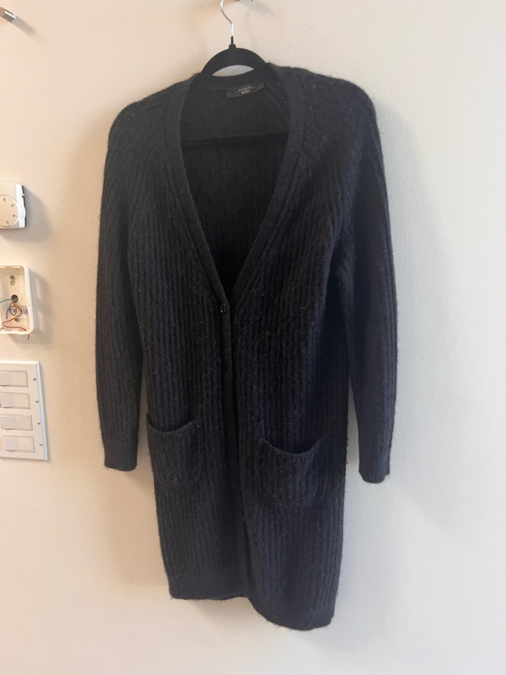 MaxMara Black Long Ribbed Knit Cardigan